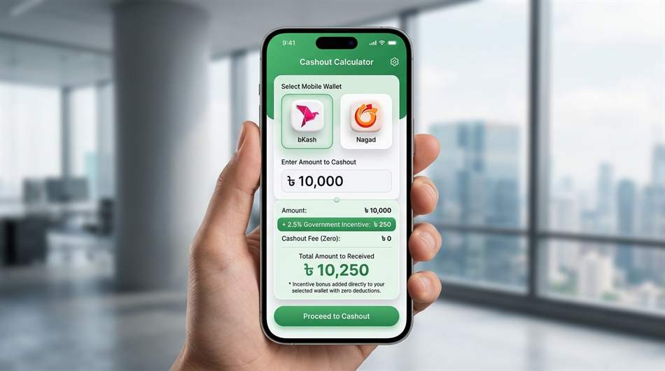 bKash Nagad Wallet Cashout Incentive Calculator ২.৫% প্রণোদনা ক্যালকুলেটর বিকাশ ও নগদ ওয়ালেট